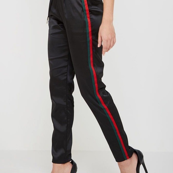 black joggers red stripe